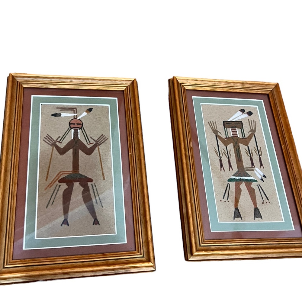 Sand Art Native American Indian Navajo Painting Framed Pair / Lot